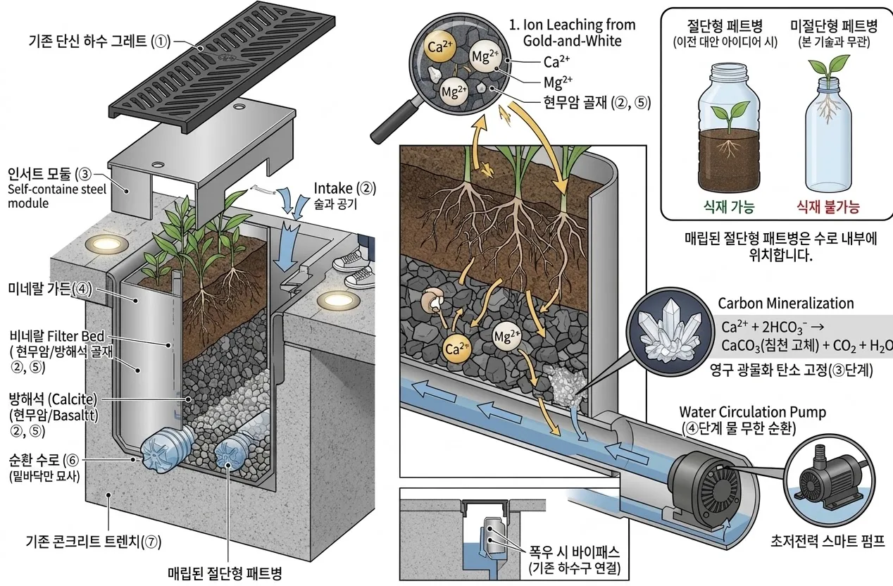 배수 트렌치에 마이트리 모듈을 넣는 시스템 개념도